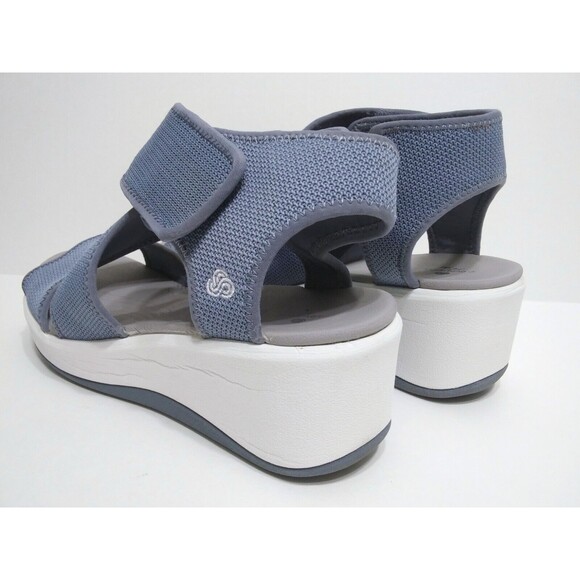 Clarks Women's 9 WIDE Wedge Sandals Step Cali Palm Knit Blue Wrap Cloudsteppers - Picture 11 of 11